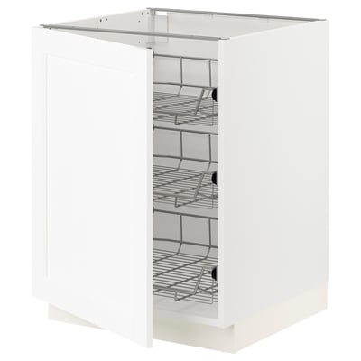 SEKTION Gabinete bajo 1 puerta c/canasta, blanco Enköping/blanco efecto madera, 61x61x76 cm