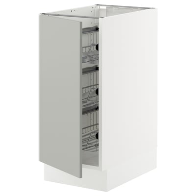 SEKTION Gabinete bajo 1 puerta c/canasta, blanco/Havstorp gris claro, 38x61x76 cm