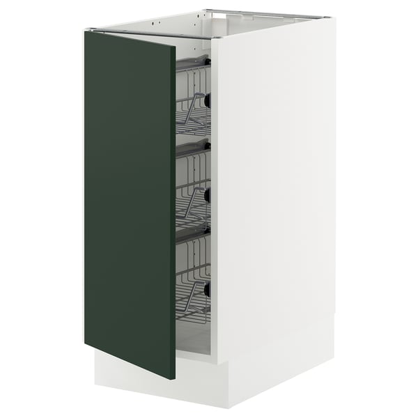 SEKTION Gabinete bajo 1 puerta c/canasta, blanco/Havstorp Verde oscuro, 38x61x76 cm