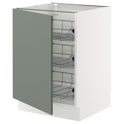 SEKTION Gabinete bajo 1 puerta c/canasta, blanco/Nickebo Verde grisáceo mate, 61x61x76 cm