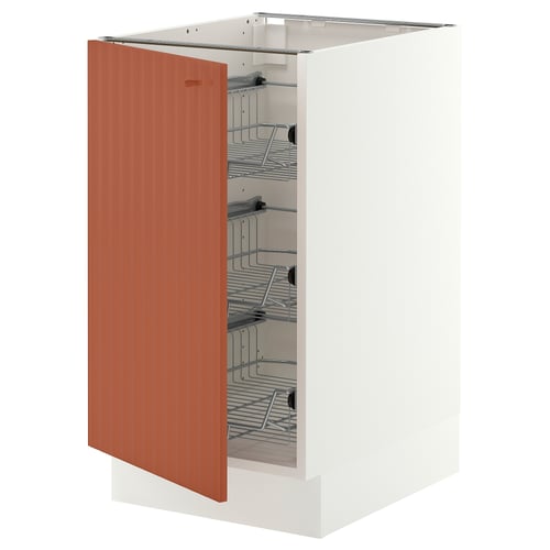 SEKTION Gabinete bajo 1 puerta c/canasta, blanco/Terrsjö motivo de ondas marrón rojizo, 46x61x76 cm