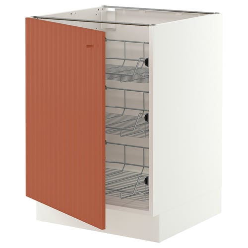 SEKTION Gabinete bajo 1 puerta c/canasta, blanco/Terrsjö motivo de ondas marrón rojizo, 61x61x76 cm