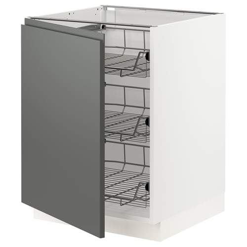 SEKTION Gabinete bajo 1 puerta c/canasta, blanco/Voxtorp gris oscuro, 61x61x76 cm
