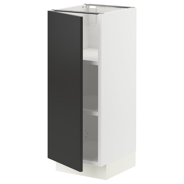 SEKTION Gabinete bajo 1 puerta c/estantes, blanco/Nickebo Carbón mate, 31x37x76 cm