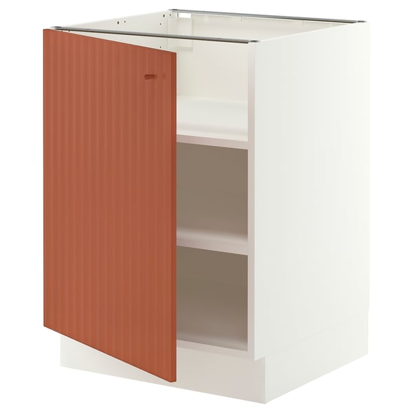 SEKTION Gabinete bajo 1 puerta c/estantes, blanco/Terrsjö motivo de ondas marrón rojizo, 61x61x76 cm