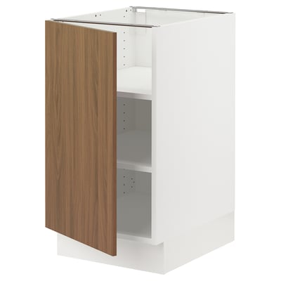 SEKTION Gabinete bajo 1 puerta c/estantes, blanco/Tistorp Efecto nogal café, 46x61x76 cm