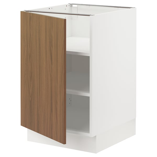 SEKTION Gabinete bajo 1 puerta c/estantes, blanco/Tistorp Efecto nogal café, 53x61x76 cm