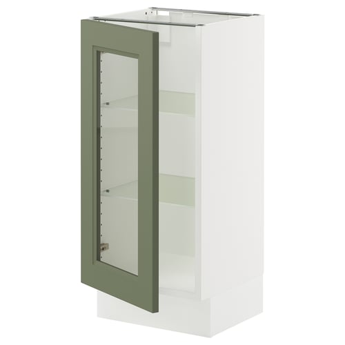 SEKTION Gabinete bajo 1 puerta vidrio, blanco/Axstad verde grisáceo, 38x37x76 cm
