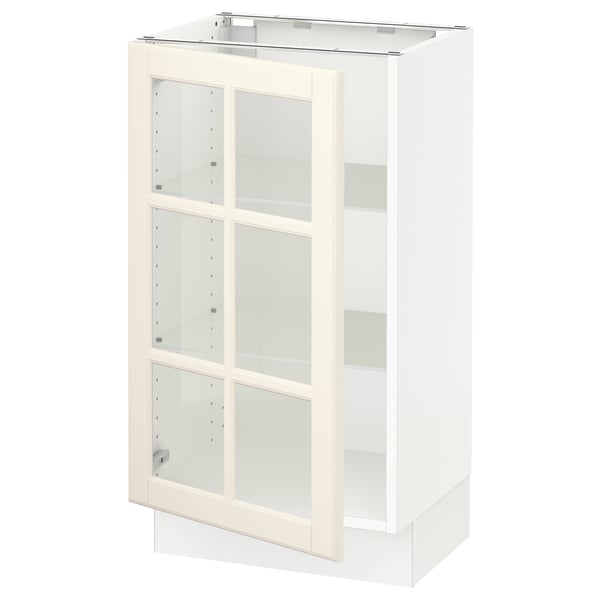 SEKTION Gabinete bajo 1 puerta vidrio, blanco/Bodbyn hueso, 46x37x76 cm