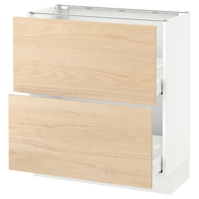 SEKTION Gabinete bajo 2 cajones, blanco Maximera/Askersund efecto fresno claro, 76x37x76 cm
