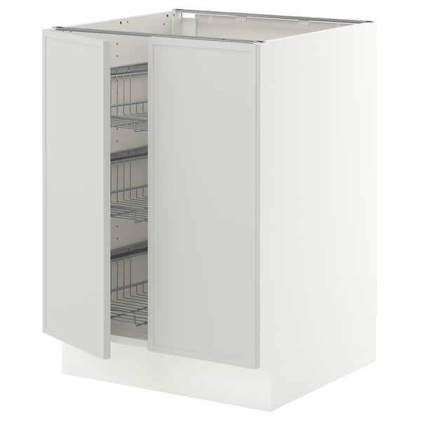 SEKTION Gabinete bajo 2 puertas c/canasta, blanco/Aspudden gris claro, 61x61x76 cm
