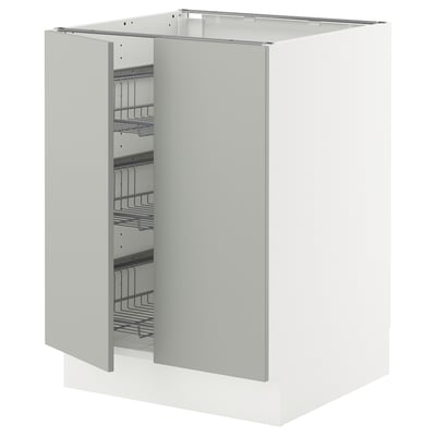 SEKTION Gabinete bajo 2 puertas c/canasta, blanco/Havstorp gris claro, 61x61x76 cm
