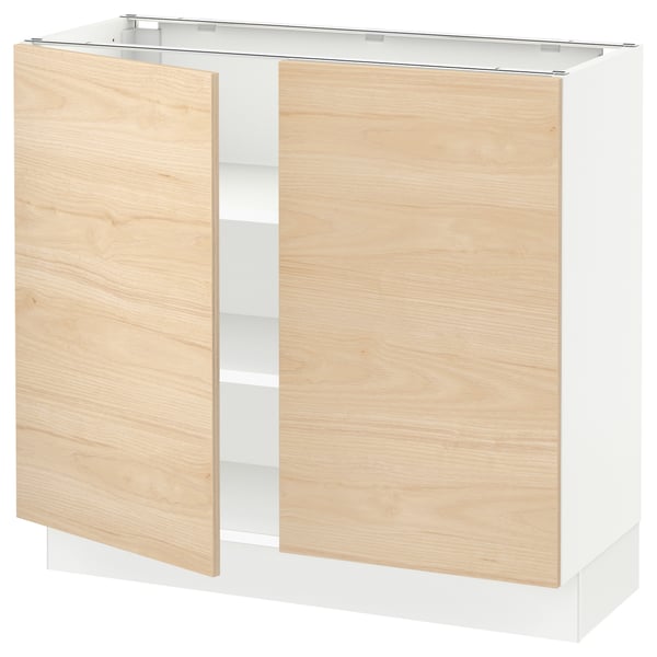 SEKTION Gabinete bajo 2 puertas c/estantes, blanco/Askersund efecto fresno claro, 91x37x76 cm
