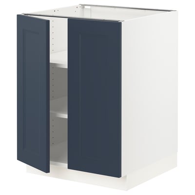 SEKTION Gabinete bajo 2 puertas c/estantes, blanco Axstad/mate azul, 61x61x76 cm