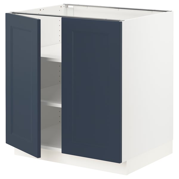 SEKTION Gabinete bajo 2 puertas c/estantes, blanco Axstad/mate azul, 76x61x76 cm