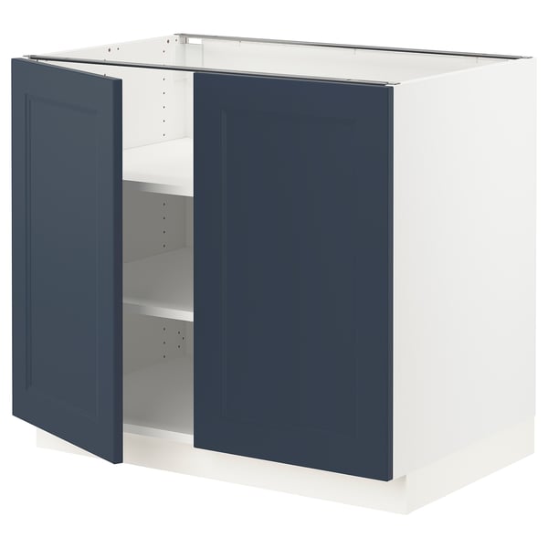 SEKTION Gabinete bajo 2 puertas c/estantes, blanco Axstad/mate azul, 91x61x76 cm