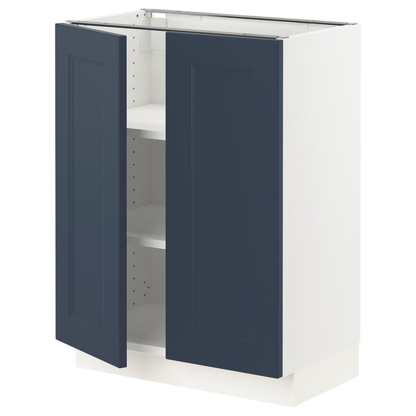 SEKTION Gabinete bajo 2 puertas c/estantes, blanco Axstad/mate azul, 61x37x76 cm