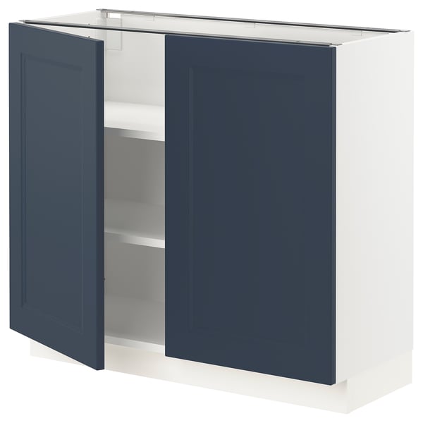 SEKTION Gabinete bajo 2 puertas c/estantes, blanco Axstad/mate azul, 91x37x76 cm