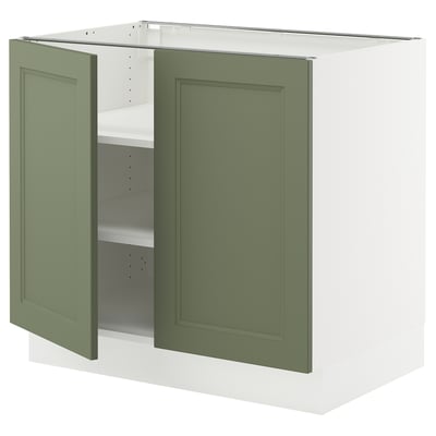 SEKTION Gabinete bajo 2 puertas c/estantes, blanco/Axstad verde grisáceo, 91x61x76 cm