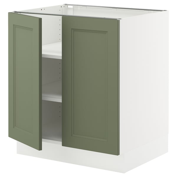 SEKTION Gabinete bajo 2 puertas c/estantes, blanco/Axstad verde grisáceo, 76x61x76 cm