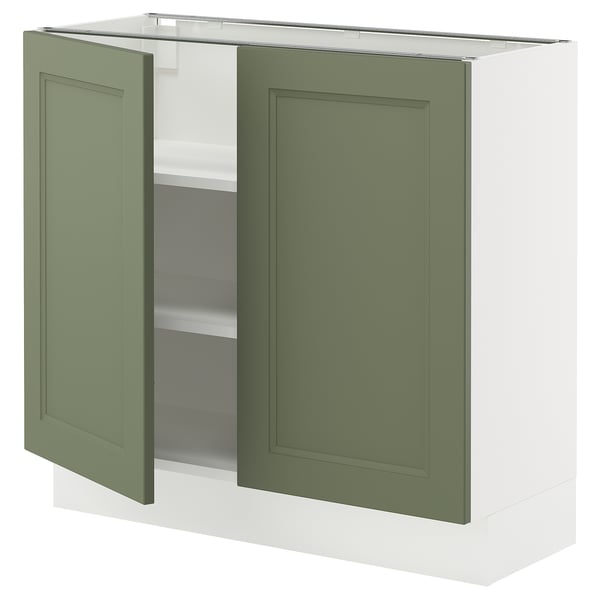 SEKTION Gabinete bajo 2 puertas c/estantes, blanco/Axstad verde grisáceo, 91x37x76 cm
