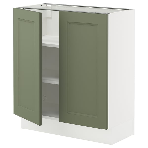 SEKTION Gabinete bajo 2 puertas c/estantes, blanco/Axstad verde grisáceo, 76x37x76 cm