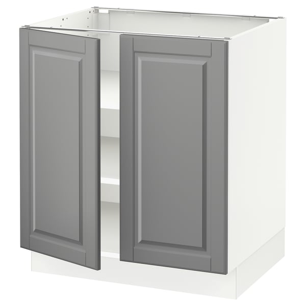 SEKTION Gabinete bajo 2 puertas c/estantes, blanco/Bodbyn gris, 76x61x76 cm