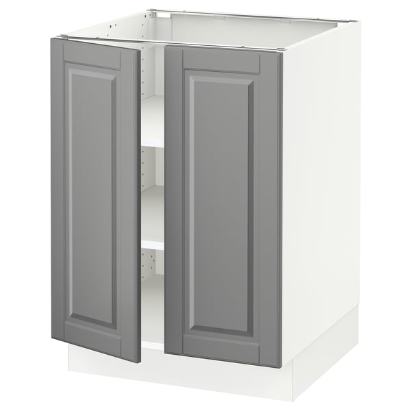 SEKTION Gabinete bajo 2 puertas c/estantes, blanco/Bodbyn gris, 61x61x76 cm