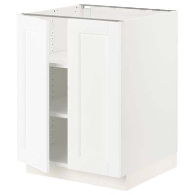 SEKTION Gabinete bajo 2 puertas c/estantes, blanco Enköping/blanco efecto madera, 61x61x76 cm