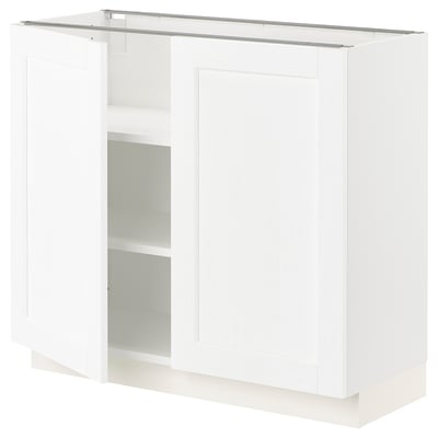 SEKTION Gabinete bajo 2 puertas c/estantes, blanco Enköping/blanco efecto madera, 91x37x76 cm