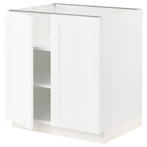 SEKTION Gabinete bajo 2 puertas c/estantes, blanco Enköping/blanco efecto madera, 76x61x76 cm