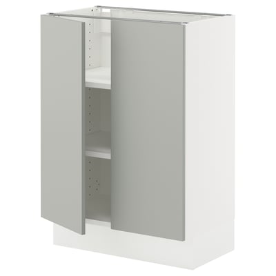 SEKTION Gabinete bajo 2 puertas c/estantes, blanco/Havstorp gris claro, 61x37x76 cm