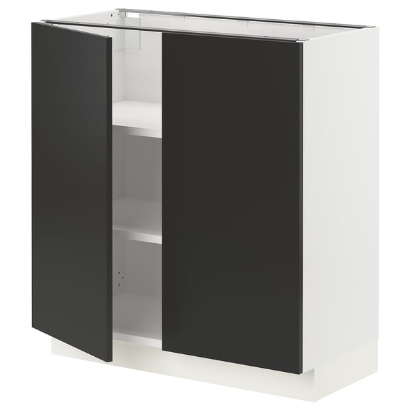 SEKTION Gabinete bajo 2 puertas c/estantes, blanco/Nickebo Carbón mate, 76x37x76 cm