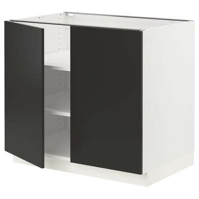 SEKTION Gabinete bajo 2 puertas c/estantes, blanco/Nickebo Carbón mate, 91x61x76 cm