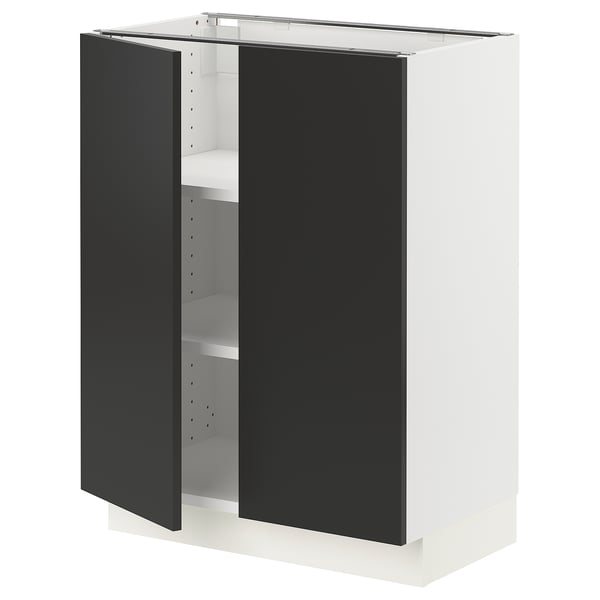 SEKTION Gabinete bajo 2 puertas c/estantes, blanco/Nickebo Carbón mate, 61x37x76 cm