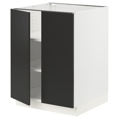 SEKTION Gabinete bajo 2 puertas c/estantes, blanco/Nickebo Carbón mate, 61x61x76 cm