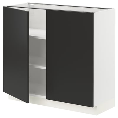 SEKTION Gabinete bajo 2 puertas c/estantes, blanco/Nickebo Carbón mate, 91x37x76 cm