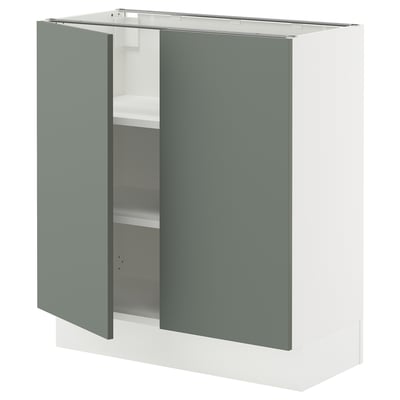 SEKTION Gabinete bajo 2 puertas c/estantes, blanco/Nickebo Verde grisáceo mate, 76x37x76 cm