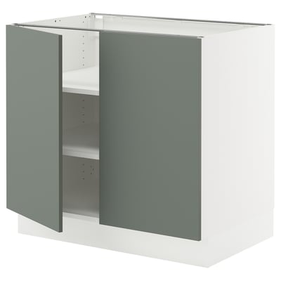 SEKTION Gabinete bajo 2 puertas c/estantes, blanco/Nickebo Verde grisáceo mate, 91x61x76 cm