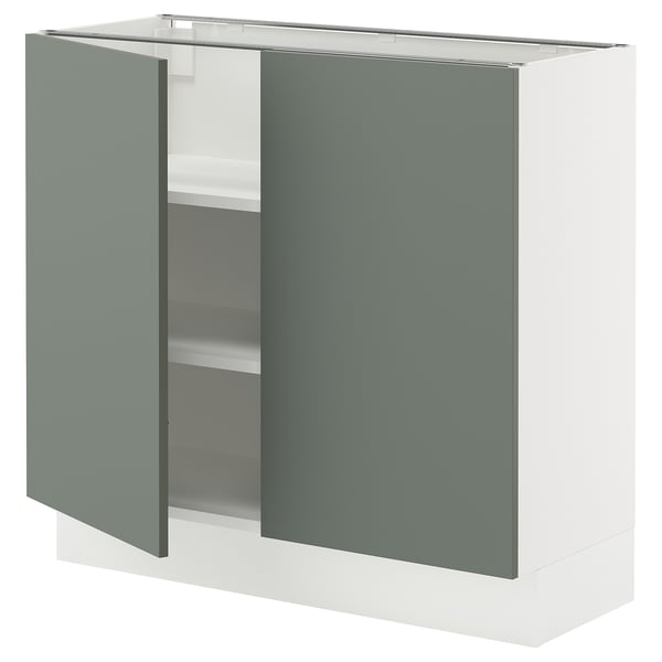 SEKTION Gabinete bajo 2 puertas c/estantes, blanco/Nickebo Verde grisáceo mate, 91x37x76 cm