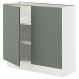 SEKTION Gabinete bajo 2 puertas c/estantes, blanco/Nickebo Verde grisáceo mate, 91x37x76 cm