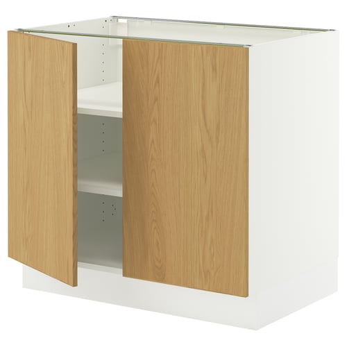 SEKTION Gabinete bajo 2 puertas c/estantes, blanco/Sinarp chapa roble, 91x61x76 cm