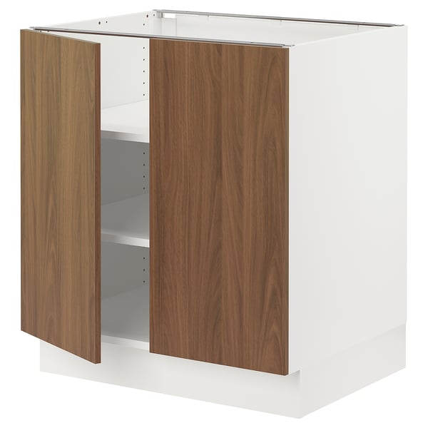 SEKTION Gabinete bajo 2 puertas c/estantes, blanco/Tistorp Efecto nogal café, 76x61x76 cm