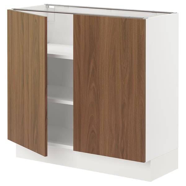 SEKTION Gabinete bajo 2 puertas c/estantes, blanco/Tistorp Efecto nogal café, 91x37x76 cm
