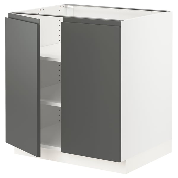 SEKTION Gabinete bajo 2 puertas c/estantes, blanco/Voxtorp gris oscuro, 76x61x76 cm