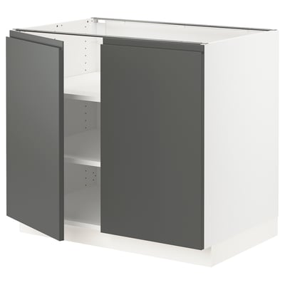 SEKTION Gabinete bajo 2 puertas c/estantes, blanco/Voxtorp gris oscuro, 91x61x76 cm