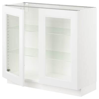 SEKTION Gabinete bajo 2 puertas vidrio, blanco/Axstad blanco mate, 91x37x76 cm
