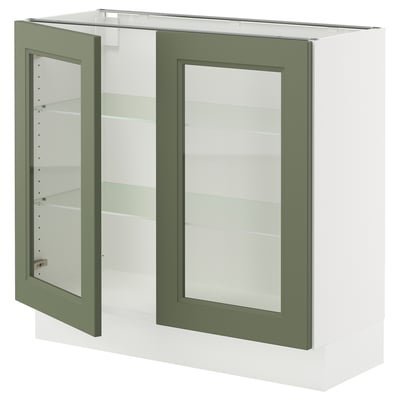 SEKTION Gabinete bajo 2 puertas vidrio, blanco/Axstad verde grisáceo, 91x37x76 cm
