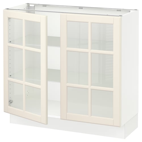SEKTION Gabinete bajo 2 puertas vidrio, blanco/Bodbyn hueso, 91x37x76 cm