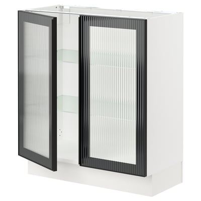 SEKTION Gabinete bajo 2 puertas vidrio, blanco/Hejsta Vidrio acanalado carbón, 76x37x76 cm